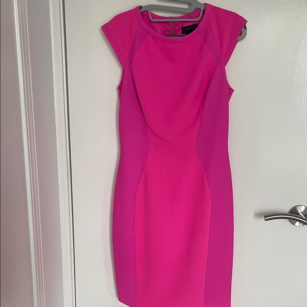 Ted Baker Hot Pink Cap Sleeve Dress. Size 2